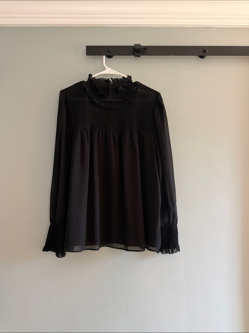 Black Ruffled High-Neck Women’s Blouse